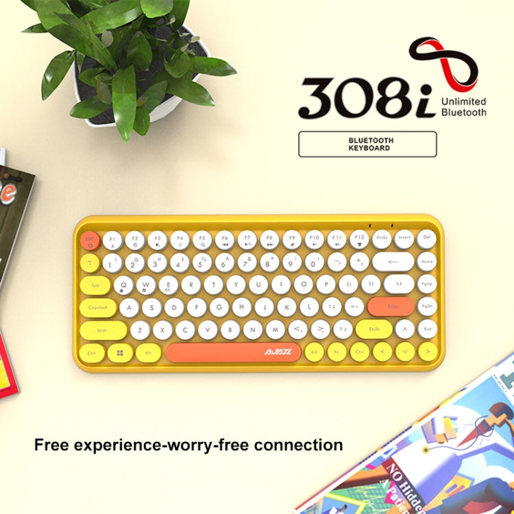 Ajazz 308I 84 Keys Tablet Mobile Phone Computer Household Office Bluetooth Keyboard(Yellow) - free shipping - PMC Jewellery - Order now!
