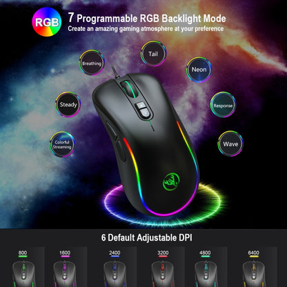 HXSJ J300 7 Keys RGB Lighting Programmable Gaming Wired Mouse(Black) - Wired Mice by HXSJ | Online Shopping South Africa | PMC Jewellery | Buy Now Pay Later Mobicred