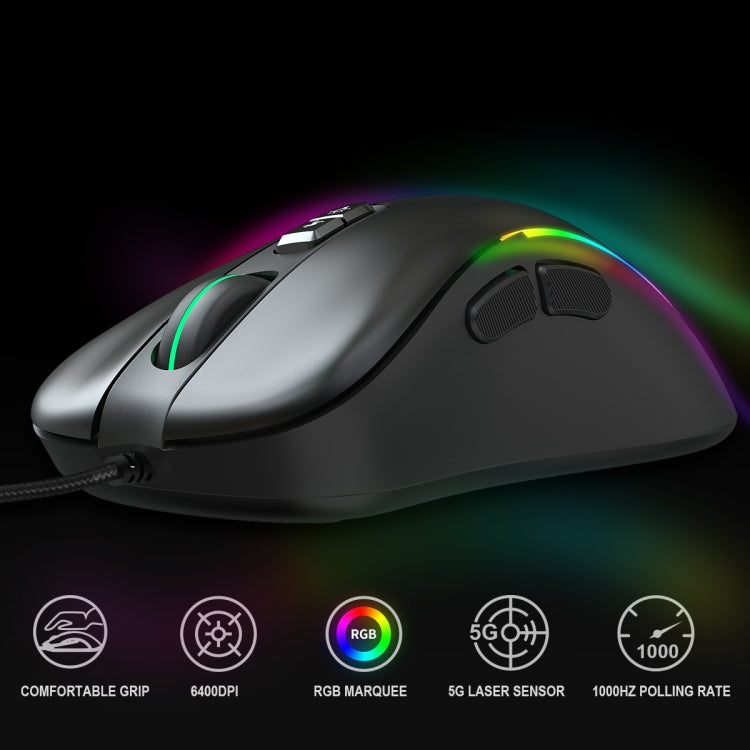 HXSJ J300 7 Keys RGB Lighting Programmable Gaming Wired Mouse(Black) - Wired Mice by HXSJ | Online Shopping South Africa | PMC Jewellery | Buy Now Pay Later Mobicred