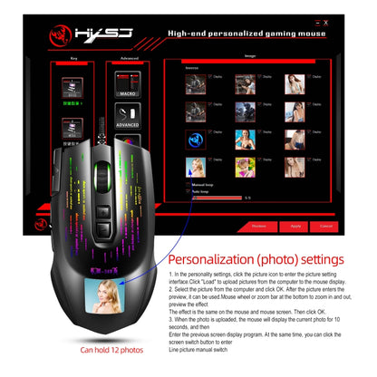 HXSJ J500 7 Keys RGB Programmable Display Screen Gaming Wired Mouse - Wired Mice by HXSJ | Online Shopping South Africa | PMC Jewellery | Buy Now Pay Later Mobicred