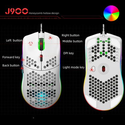 HXSJ J900 6 Keys RGB Lighting Programmable Gaming Wired Mouse (White) - Wired Mice by HXSJ | Online Shopping South Africa | PMC Jewellery | Buy Now Pay Later Mobicred