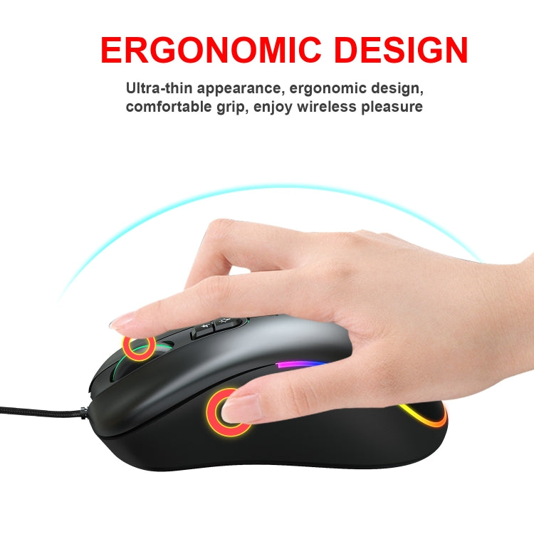 HXSJ J900 6 Keys RGB Lighting Programmable Gaming Wired Mouse (Black) - free shipping - PMC Jewellery - Order now!