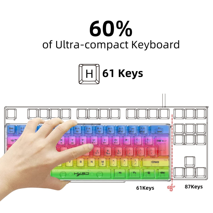 HXSJ V700T 61-key Wired Membrane RGB Backlit Mechanical Keyboard (Transparent) - Wired Keyboard by HXSJ | Online Shopping South Africa | PMC Jewellery | Buy Now Pay Later Mobicred