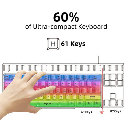 HXSJ V700T 61-key Wired Membrane RGB Backlit Mechanical Keyboard (Transparent) - Wired Keyboard by HXSJ | Online Shopping South Africa | PMC Jewellery | Buy Now Pay Later Mobicred