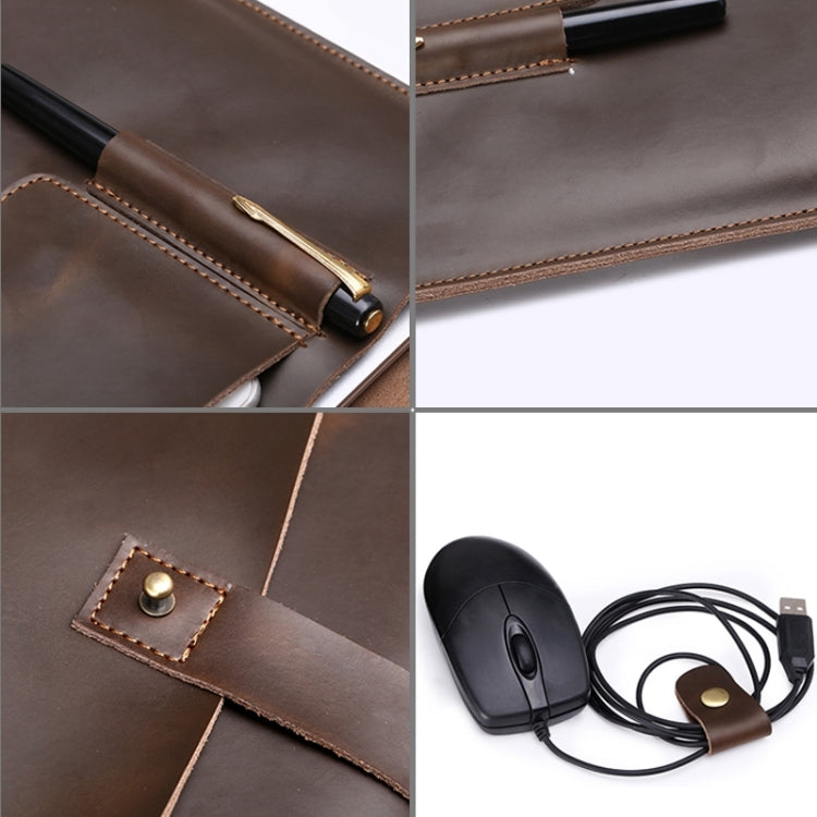Universal Genuine Leather Business Power Adapter Laptop Tablet Bag with Cable Winder, For 13 inch and Below Macbook, Samsung, Lenovo, Sony, DELL Alienware, CHUWI, ASUS, HP (Coffee) - 13.3 inch by PMC Jewellery | Online Shopping South Africa | PMC Jewellery | Buy Now Pay Later Mobicred