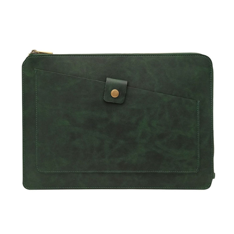 11.6 inch Genuine Leather Zipper Laptop Tablet Bag, For Macbook, Samsung, Lenovo, Sony, DELL Alienware, CHUWI, ASUS, HP 11.6 inch and Below Laptop (Dark Green) - 10 - 11 inch by PMC Jewellery | Online Shopping South Africa | PMC Jewellery | Buy Now Pay Later Mobicred