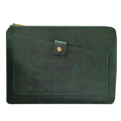 Universal Genuine Leather Business Zipper Laptop Tablet Bag For 15 inch and Below(Green) - 15 inch by PMC Jewellery | Online Shopping South Africa | PMC Jewellery | Buy Now Pay Later Mobicred