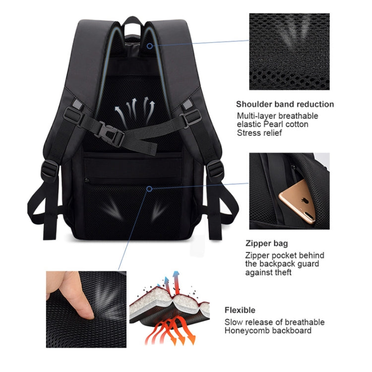 Polyester Waterproof Laptop Backpack for Below 15 inch Laptops, with USB Interface Trunk Trolley Strap(Black) - Backpack by PMC Jewellery | Online Shopping South Africa | PMC Jewellery | Buy Now Pay Later Mobicred