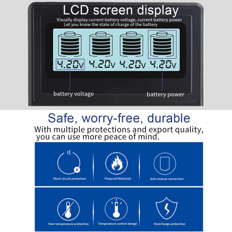 Micro USB 4 Slot Battery Charger for 3.7V Lithium-ion Battery, with LCD Display - Charger & Converter by PMC Jewellery | Online Shopping South Africa | PMC Jewellery | Buy Now Pay Later Mobicred