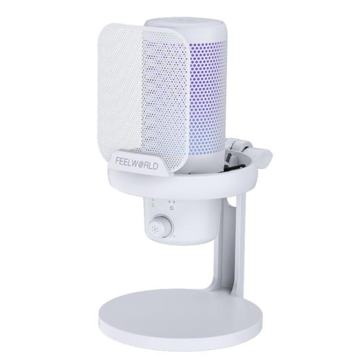 FEELWORLD VM1 USB Condenser Gaming Microphone for Streaming Noise Cancellation Mute RGB Light Desktop Stand (White) - Microphone by FEELWORLD | Online Shopping South Africa | PMC TechLife | Buy Now Pay Later Mobicred