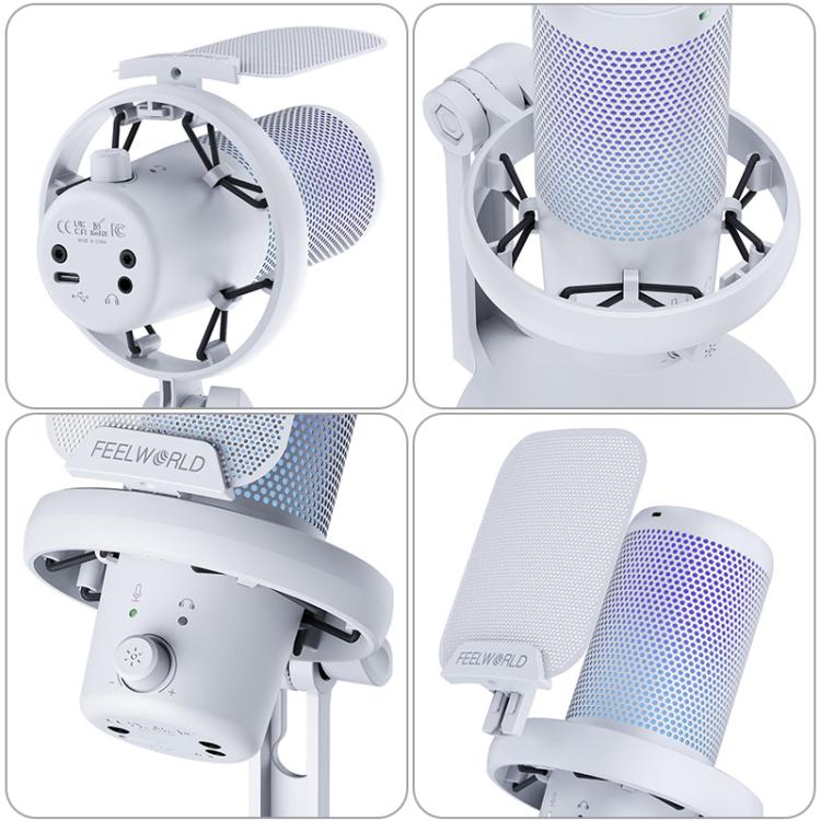 FEELWORLD VM1 USB Condenser Gaming Microphone for Streaming Noise Cancellation Mute RGB Light Desktop Stand (White) - Microphone by FEELWORLD | Online Shopping South Africa | PMC TechLife | Buy Now Pay Later Mobicred