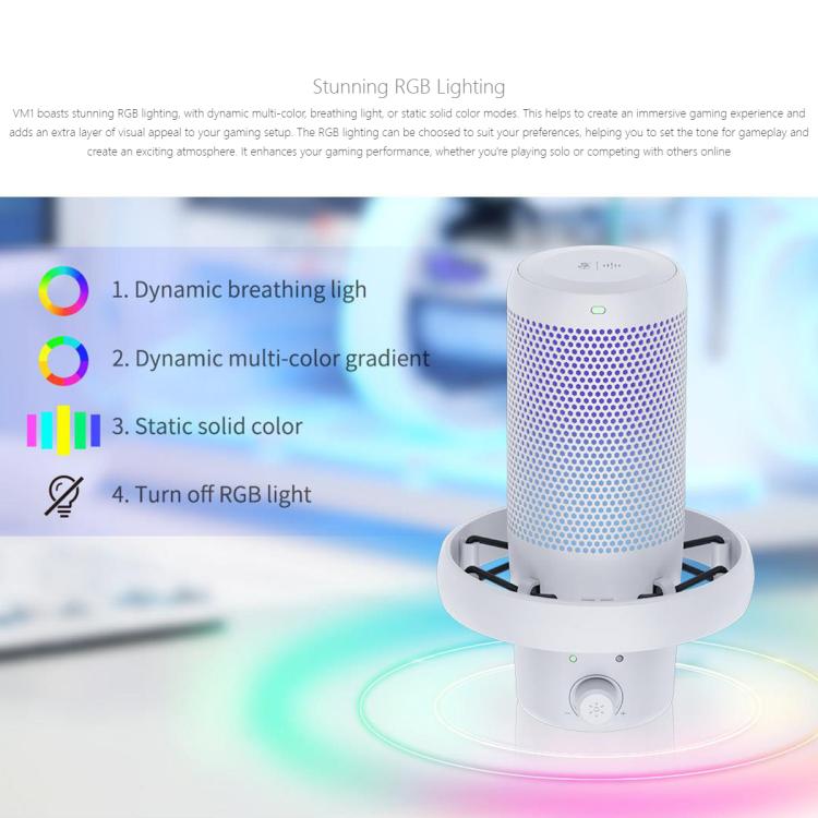 FEELWORLD VM1 USB Condenser Gaming Microphone for Streaming Noise Cancellation Mute RGB Light Desktop Stand (White) - Microphone by FEELWORLD | Online Shopping South Africa | PMC TechLife | Buy Now Pay Later Mobicred