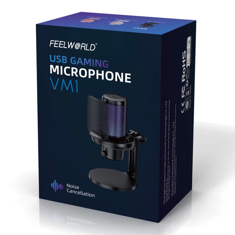 FEELWORLD VM1 USB Condenser Gaming Microphone for Streaming Noise Cancellation Mute RGB Light Desktop Stand (White) - Microphone by FEELWORLD | Online Shopping South Africa | PMC TechLife | Buy Now Pay Later Mobicred