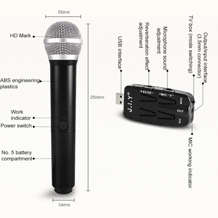 J.I.Y K Song Wireless Microphones for TV PC with Audio Card USB Receiver (Black) - Microphone by PMC Jewellery | Online Shopping South Africa | PMC Jewellery | Buy Now Pay Later Mobicred