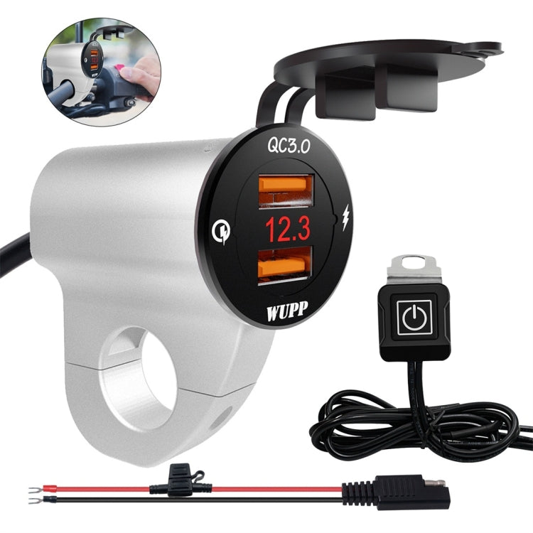 WUPP ZH-975A3 Motorcycle Aluminum Alloy Waterproof Mobile Phone Double QC3.0 Quick Charging Charger with Voltmeter(Silver) - Battery Charger by WUPP | Online Shopping South Africa | PMC Jewellery | Buy Now Pay Later Mobicred