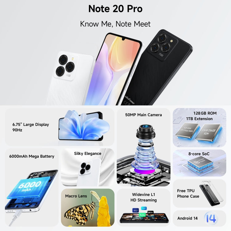 Ulefone Note 20 Pro, 4GB+256GB, Face ID & Side Fingerprint, 6000mAh, 6.75 inch Android 14 Unisoc T606 Octa Core, Network: 4G, Dual SIM, OTG (Satin Black) - Ulefone by Ulefone | Online Shopping South Africa | PMC Jewellery | Buy Now Pay Later Mobicred