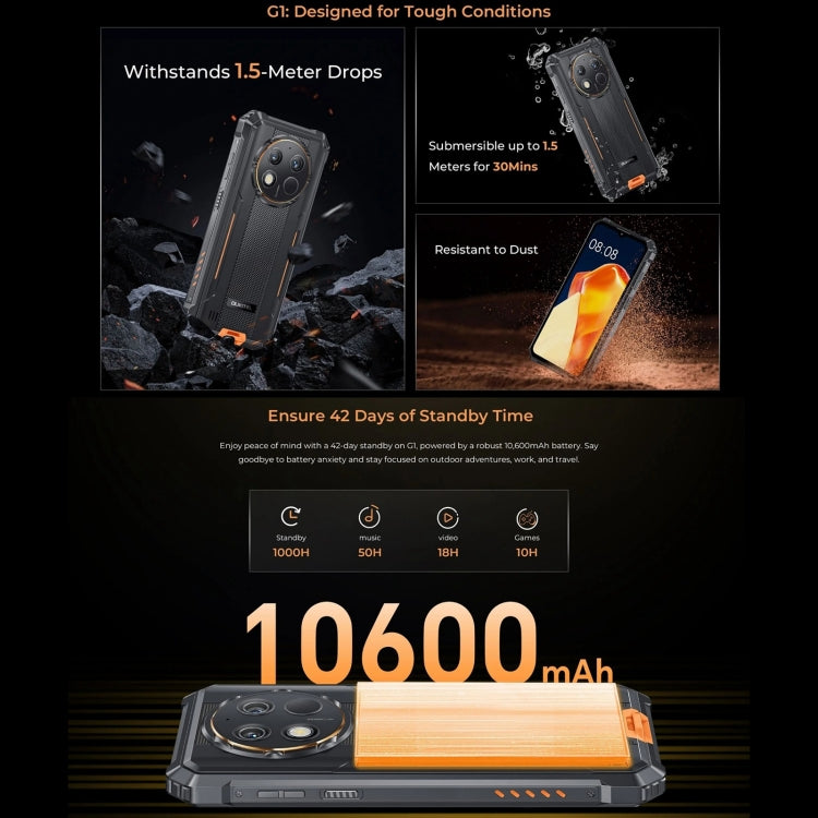 [HK Warehouse] Oukitel G1 Rugged Phone, 6GB+256GB, Fingerprint Identification, 6.52 inch Android 14 T606 Octa Core, NFC, OTG, Network: 4G (Grey) - Other by OUKITEL | Online Shopping South Africa | PMC Jewellery | Buy Now Pay Later Mobicred