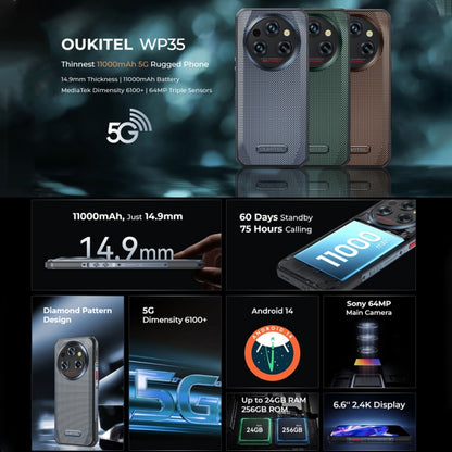[HK Warehouse] Oukitel WP35 5G Rugged Phone, 8GB+256GB, IP68/IP69K Fingerprint Identification, 11000mAh, 6.6 inch MediaTek Dimensity 6100+ Octa Core, NFC, OTG, Network: 5G (Green) - Other by OUKITEL | Online Shopping South Africa | PMC Jewellery | Buy Now Pay Later Mobicred