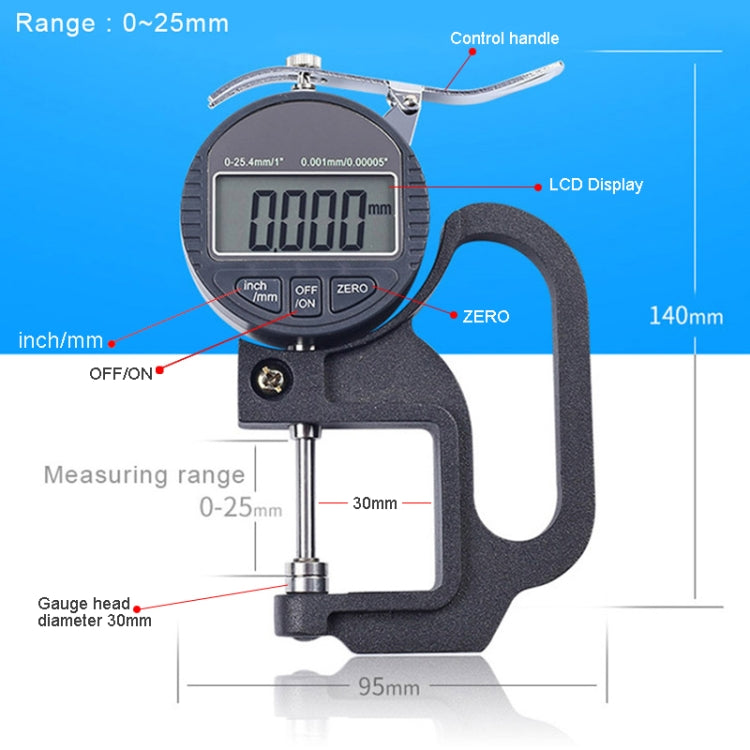 0-25mm Range 30mm Probe Digital Display Micrometer Thickness Gauge - Coating Thickness Gauge by PMC TechLife | Online Shopping South Africa | PMC TechLife | Buy Now Pay Later Mobicred