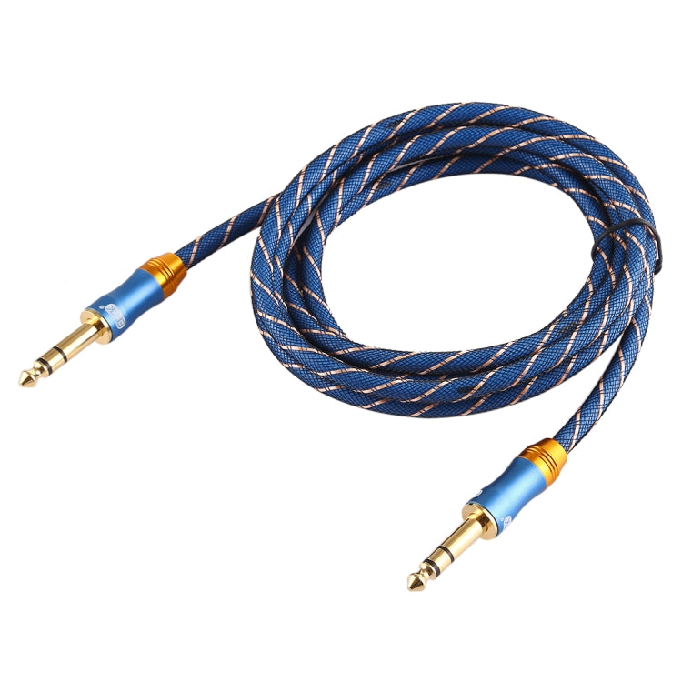 EMK 6.35mm Male to Male 4 Section Gold-plated Plug Grid Nylon Braided Audio Cable for Speaker Amplifier Mixer, Length: 2m(Blue) - Microphone Audio Cable & Connector by EMK | Online Shopping South Africa | PMC Jewellery | Buy Now Pay Later Mobicred