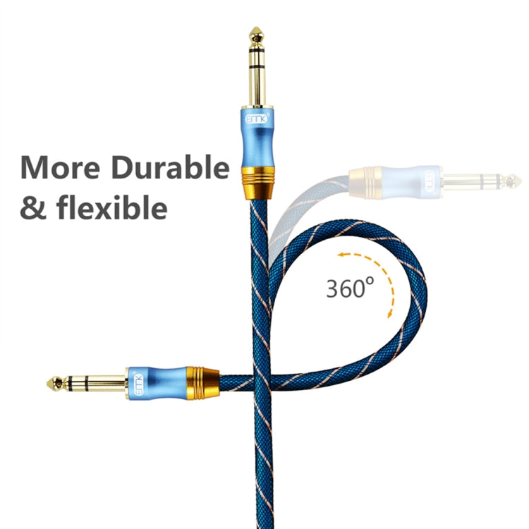 EMK 6.35mm Male to Male 4 Section Gold-plated Plug Grid Nylon Braided Audio Cable for Speaker Amplifier Mixer, Length: 2m(Blue) - Microphone Audio Cable & Connector by EMK | Online Shopping South Africa | PMC Jewellery | Buy Now Pay Later Mobicred