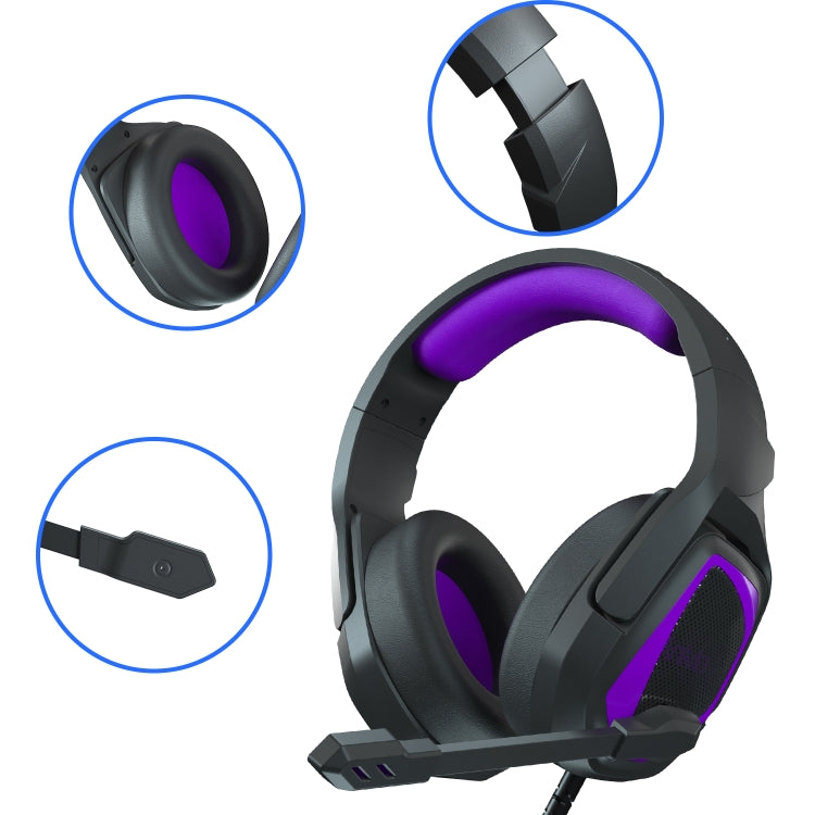 SADES MH602 3.5mm Plug Wire-controlled E-sports Gaming Headset with Retractable Microphone, Cable Length: 2.2m(Black purple) - Multimedia Headset by SADES | Online Shopping South Africa | PMC Jewellery | Buy Now Pay Later Mobicred