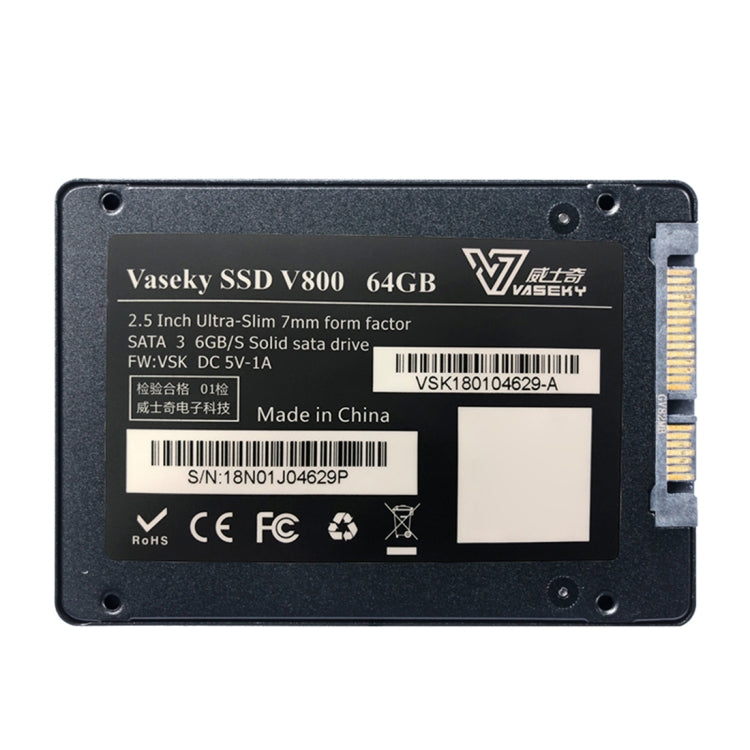 Vaseky V800 64GB 2.5 inch SATA3 6GB/s Ultra-Slim 7mm Solid State Drive SSD Hard Disk Drive for Desktop, Notebook - Solid State Drives by Vaseky | Online Shopping South Africa | PMC Jewellery | Buy Now Pay Later Mobicred