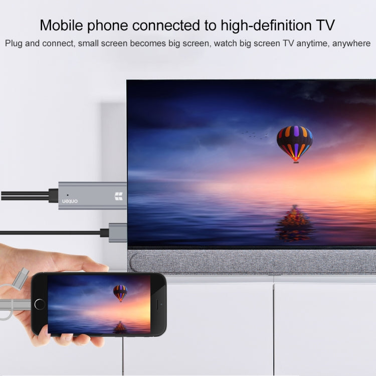 Onten OTN-7537A 3 in 1 1080P Mobile HD Screen Player Adapter Cable(Grey) - free shipping - PMC TechLife - Order now!