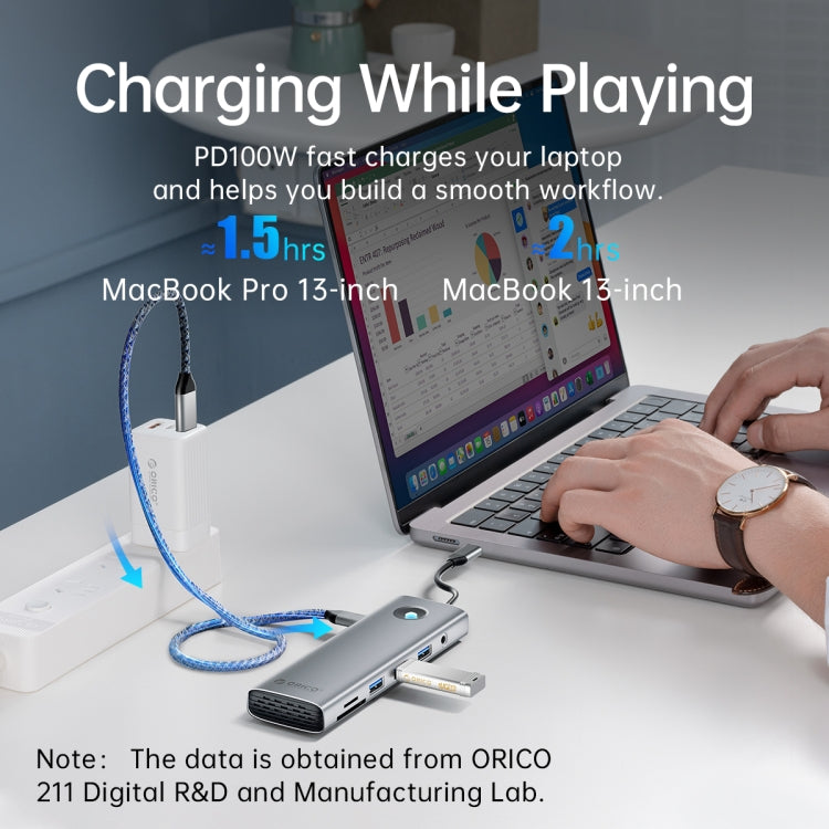 ORICO PW11-9P Type-C / USB-C 8-in-1 5Gbps Multifunction Docking Station(Silver) - USB HUB by ORICO | Online Shopping South Africa | PMC Jewellery | Buy Now Pay Later Mobicred