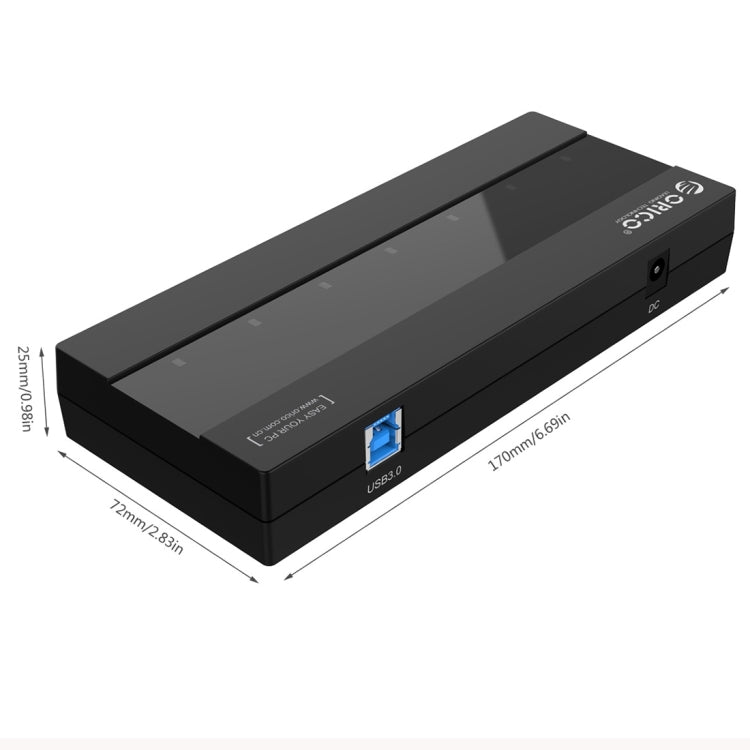 ORICO H727RK-U3 ABS High Speed 7 Ports USB 3.0 HUB with 12V Power Adapter for Laptops / Smartphones(Black) - USB 3.0 HUB by ORICO | Online Shopping South Africa | PMC Jewellery | Buy Now Pay Later Mobicred