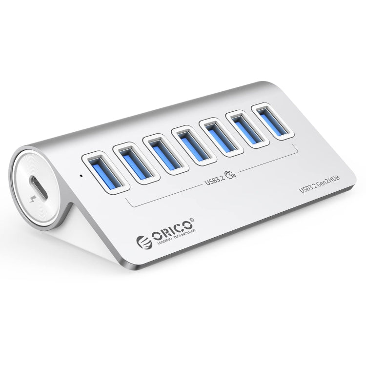 ORICO M3U7-G2 Aluminum Alloy 7-Port USB 3.2 Gen2 10Gbps HUB with 0.5m Cable (Silver) - USB 3.0 HUB by ORICO | Online Shopping South Africa | PMC Jewellery | Buy Now Pay Later Mobicred