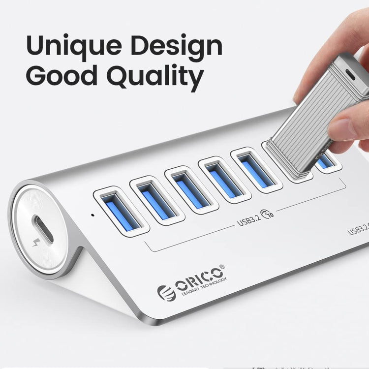 ORICO M3U7-G2 Aluminum Alloy 7-Port USB 3.2 Gen2 10Gbps HUB with 0.5m Cable (Silver) - free shipping - PMC Jewellery - Order now!