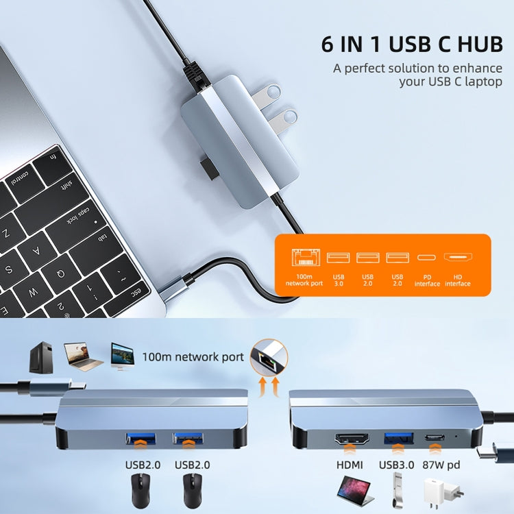 BYL-2203 6 in 1 USB-C / Type-C to USB Multifunctional Docking Station HUB Adapter - USB HUB by PMC Jewellery | Online Shopping South Africa | PMC Jewellery | Buy Now Pay Later Mobicred