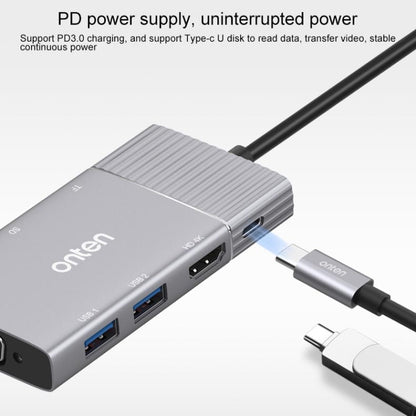 Onten 95113 8 In 1 USB 3.0 x2 + SD / TF + HDMI / VGA + 3.5mm Jack + Type-C / USB-C (PD 3.0) Multi-function HUB Converter Dock Station - USB HUB by Onten | Online Shopping South Africa | PMC Jewellery | Buy Now Pay Later Mobicred