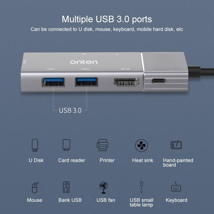 Onten 95113 8 In 1 USB 3.0 x2 + SD / TF + HDMI / VGA + 3.5mm Jack + Type-C / USB-C (PD 3.0) Multi-function HUB Converter Dock Station - USB HUB by Onten | Online Shopping South Africa | PMC Jewellery | Buy Now Pay Later Mobicred