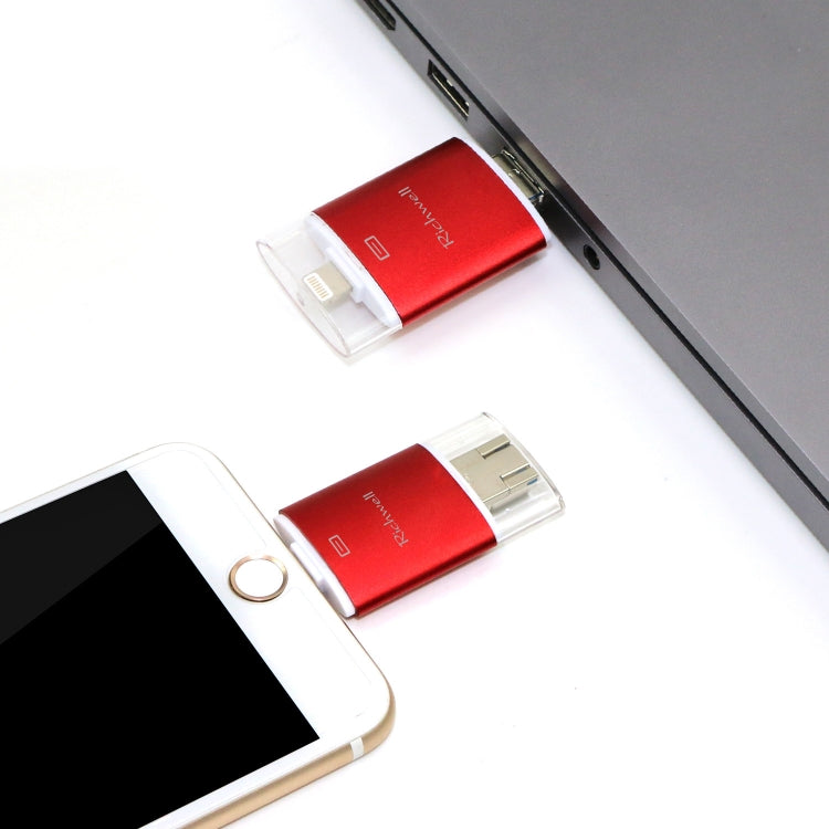 Richwell 3 in 1 64G Type-C + 8 Pin + USB 3.0 Metal Double Cover Push-pull Flash Disk with OTG Function(Red) - U Disk & Card Reader by Richwell | Online Shopping South Africa | PMC Jewellery | Buy Now Pay Later Mobicred