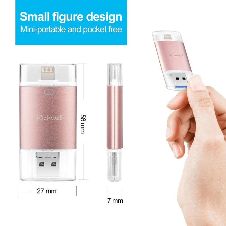 Richwell 3 in 1 64G Type-C + 8 Pin + USB 3.0 Metal Double Cover Push-pull Flash Disk with OTG Function(Silver) - free shipping - PMC Jewellery - Order now!