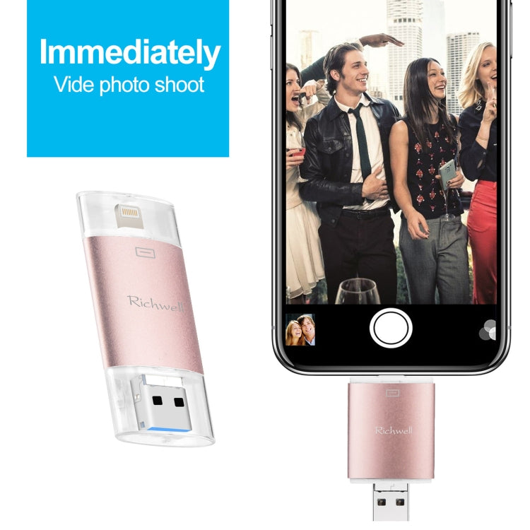 Richwell 3 in 1 64G Type-C + 8 Pin + USB 3.0 Metal Double Cover Push-pull Flash Disk with OTG Function(Silver) - free shipping - PMC Jewellery - Order now!