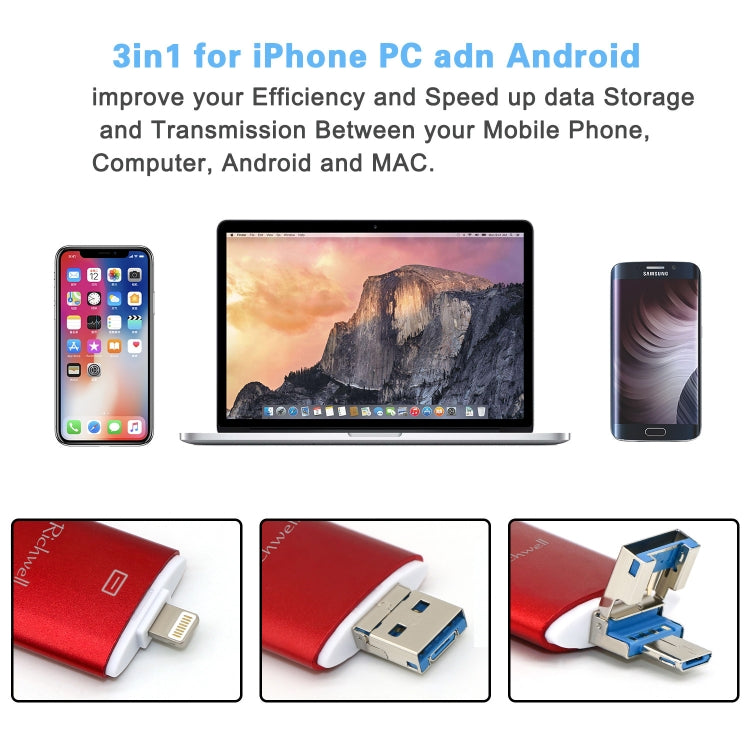 Richwell 3 in 1 32G Type-C + 8 Pin + USB 3.0 Metal Double Cover Push-pull Flash Disk with OTG Function(Black) - free shipping - PMC Jewellery - Order now!