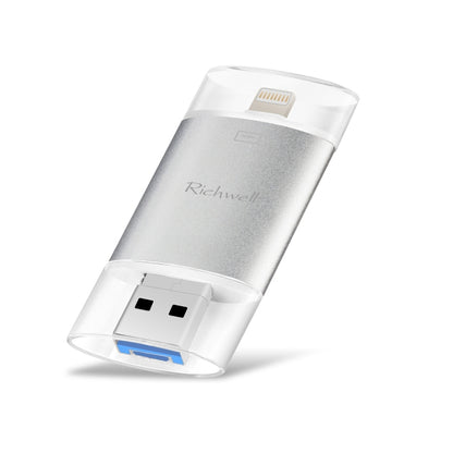 Richwell 3 in 1 32G Type-C + 8 Pin + USB 3.0 Metal Double Cover Push-pull Flash Disk with OTG Function(Silver) - U Disk & Card Reader by Richwell | Online Shopping South Africa | PMC Jewellery | Buy Now Pay Later Mobicred