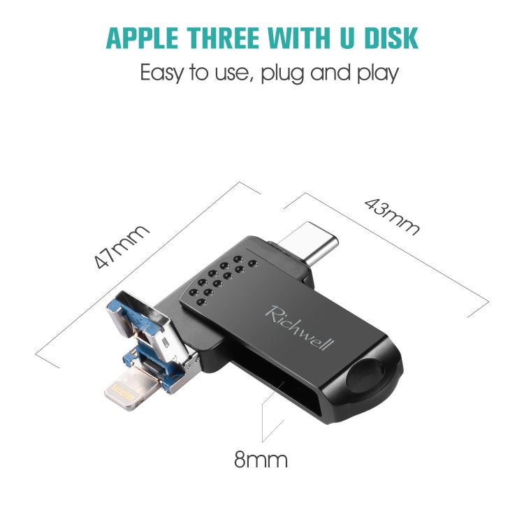Richwell 32G Type-C + 8 Pin + USB 3.0 Metal Flash Disk with OTG Function(Rose Gold) - free shipping - PMC Jewellery - Order now!