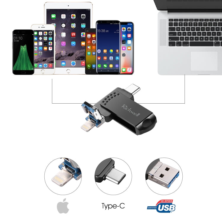 Richwell 32G Type-C + 8 Pin + USB 3.0 Metal Flash Disk with OTG Function(Rose Gold) - free shipping - PMC Jewellery - Order now!