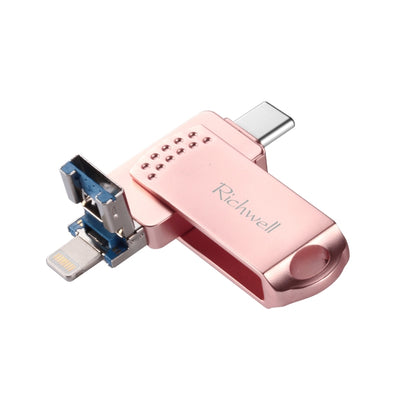 Richwell 64G Type-C + 8 Pin + USB 3.0 Metal Push-pull Flash Disk with OTG Function(Rose Gold) - U Disk & Card Reader by Richwell | Online Shopping South Africa | PMC Jewellery | Buy Now Pay Later Mobicred