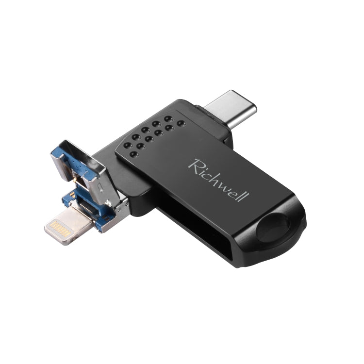 Richwell 128G Type-C + 8 Pin + USB 3.0 Metal Flash Disk with OTG Function(Black) - U Disk & Card Reader by Richwell | Online Shopping South Africa | PMC Jewellery | Buy Now Pay Later Mobicred