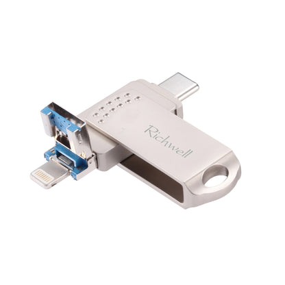 Richwell 128G Type-C + 8 Pin + USB 3.0 Metal Flash Disk with OTG Function(Silver) - U Disk & Card Reader by Richwell | Online Shopping South Africa | PMC Jewellery | Buy Now Pay Later Mobicred