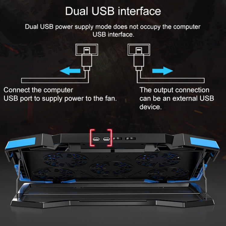 dual USB Ports Five-core Radiator Notebook Computer  Holder (Blue) - Laptop Stand by PMC Jewellery | Online Shopping South Africa | PMC Jewellery | Buy Now Pay Later Mobicred