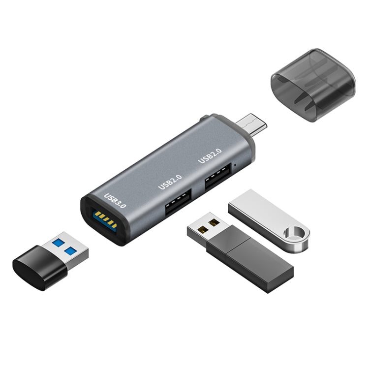 ADS-302C 3 In 1 Multi-function Type-C / USB-C HUB Docking Station (Silver Grey) - USB HUB by PMC TechLife | Online Shopping South Africa | PMC TechLife | Buy Now Pay Later Mobicred