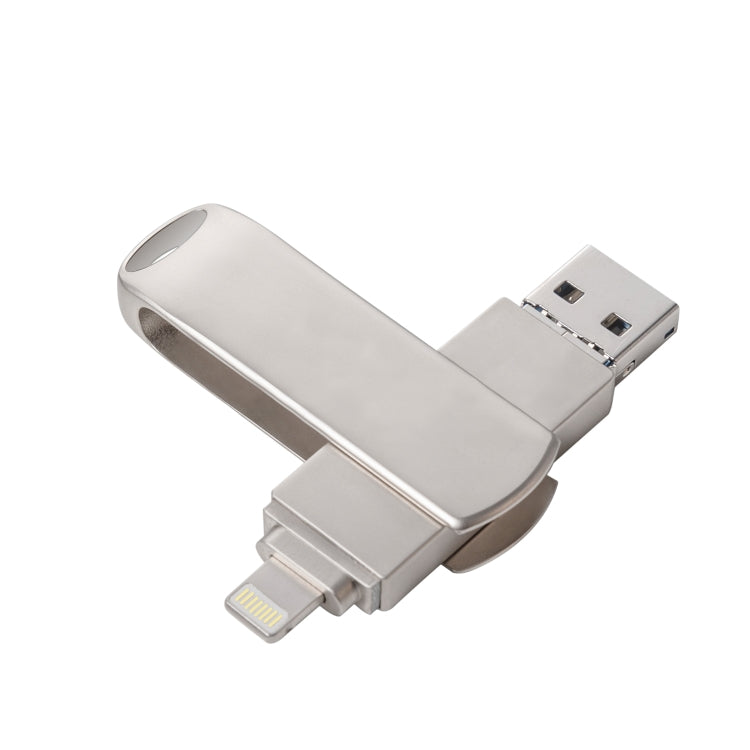 Richwell 3 in 1 128G Micro USB + 8 Pin + USB 3.0 Metal Rotating Push-pull Flash Disk with OTG Function(Silver) - U Disk & Card Reader by Richwell | Online Shopping South Africa | PMC Jewellery | Buy Now Pay Later Mobicred