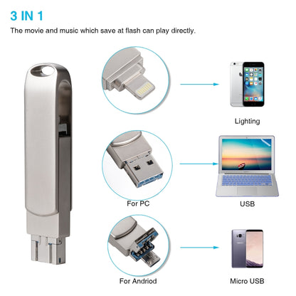 Richwell 3 in 1 128G Micro USB + 8 Pin + USB 3.0 Metal Rotating Push-pull Flash Disk with OTG Function(Silver) - U Disk & Card Reader by Richwell | Online Shopping South Africa | PMC Jewellery | Buy Now Pay Later Mobicred