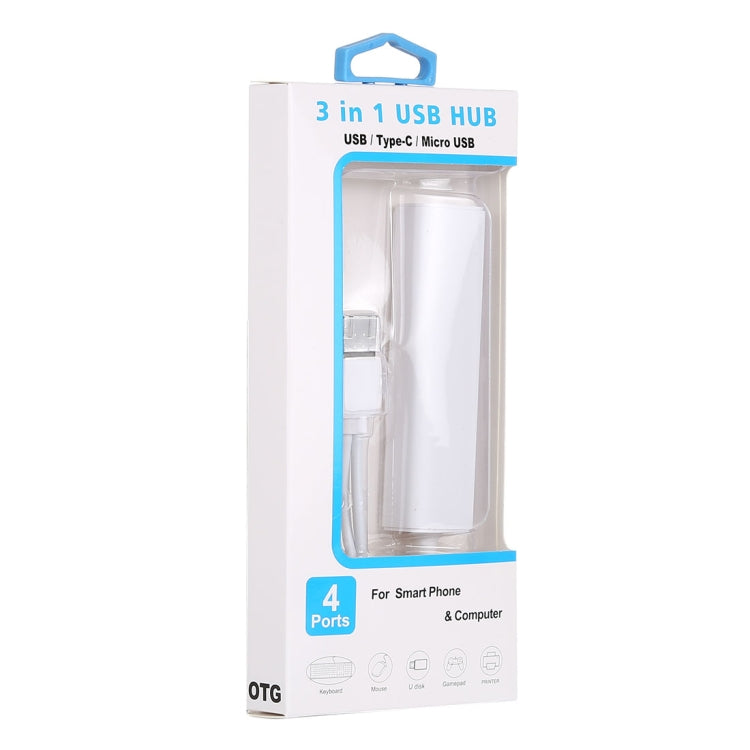 3 in 1 USB-C / Type-C + Micro USB + 4 x USB 2.0 Ports HUB Converter, Cable Length: 12cm(White) - USB 2.0 HUB by PMC TechLife | Online Shopping South Africa | PMC TechLife | Buy Now Pay Later Mobicred